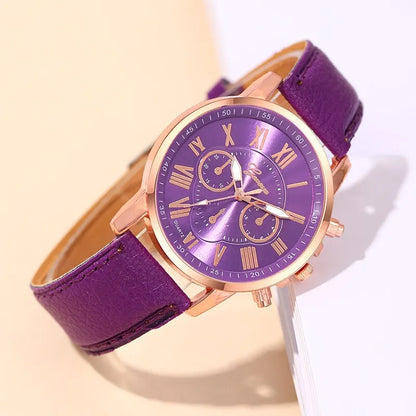 Montre Femme Fashion Montres pour Femmes Bracelet en Cuir Violet Quartz Montre-Bracelet pour Femmes Montre Décontractée et Professionnelle Relogio Feminino