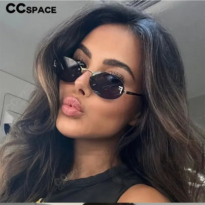 Lunettes de soleil de créateur de marque de luxe sans monture pour femmes, ovales rétro de petite taille, monture métallique, lunettes de soleil pour extérieur, style décontracté vacances, UV400 #300371