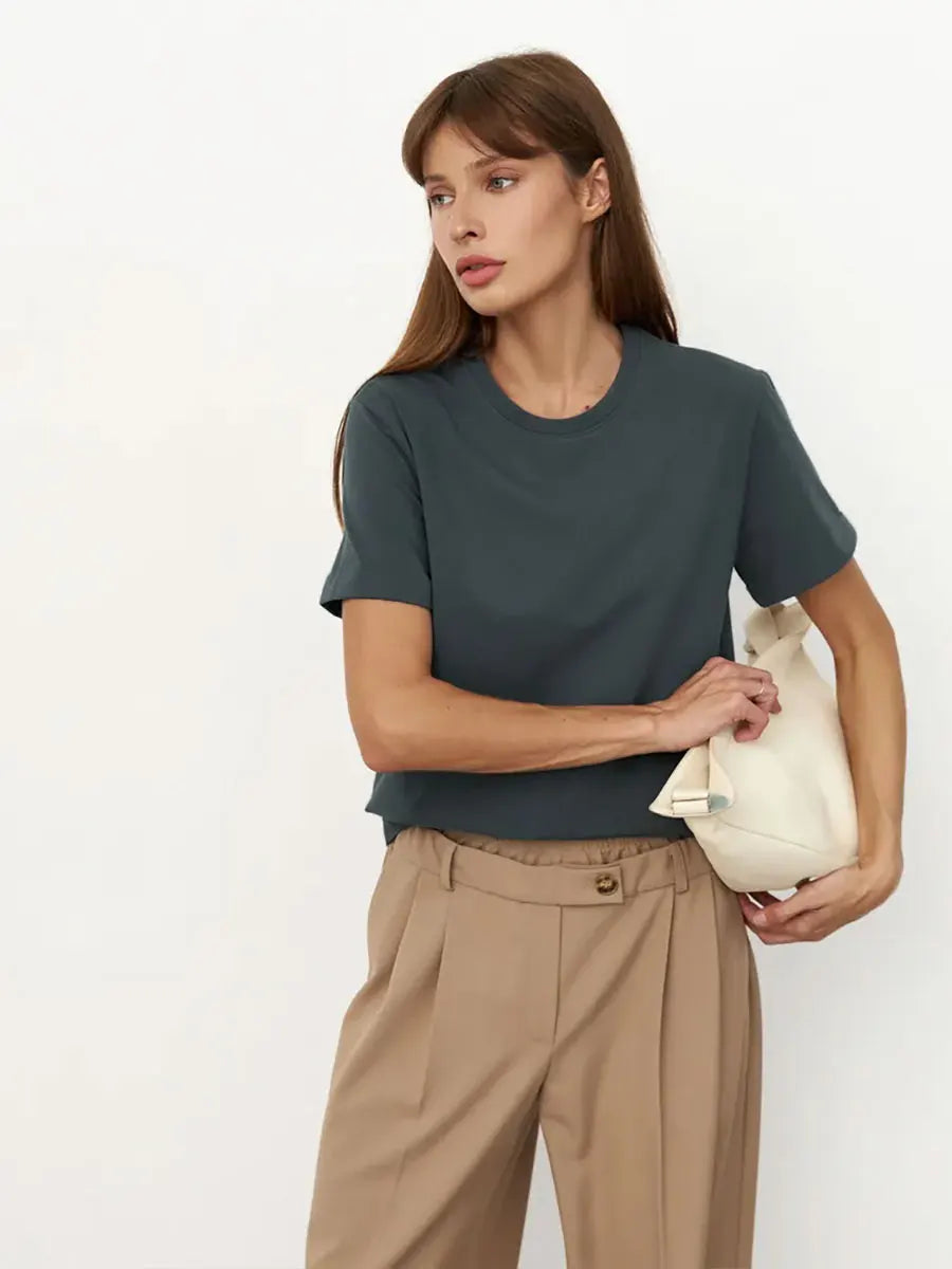 Bornladies Summer T-shirt femme 100 % coton, basique, tendance, uni, manches courtes, haut à superposer ample, 230 g/m², hauts et chemises